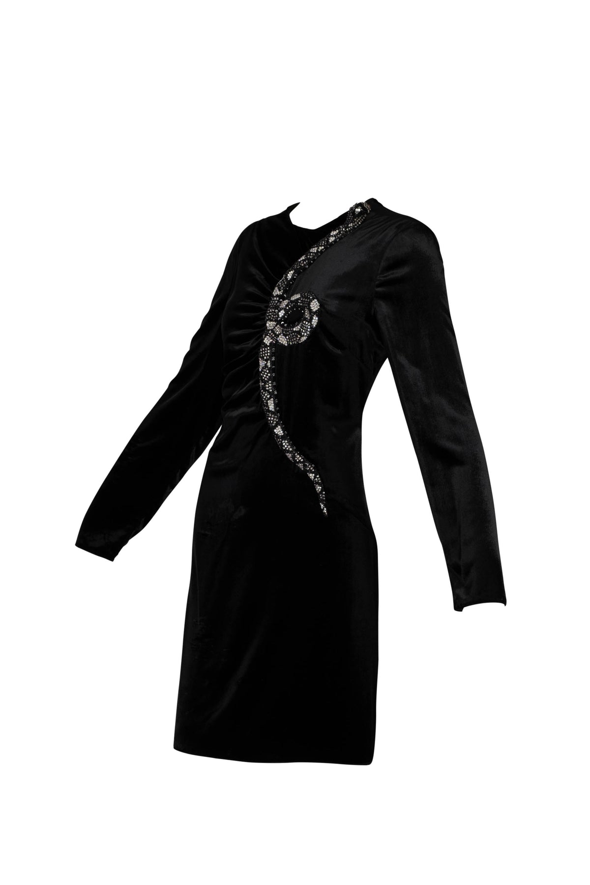 Valentino 1971 Black Velvet Mini Dress With Jewel Snake Dress Size 44/8