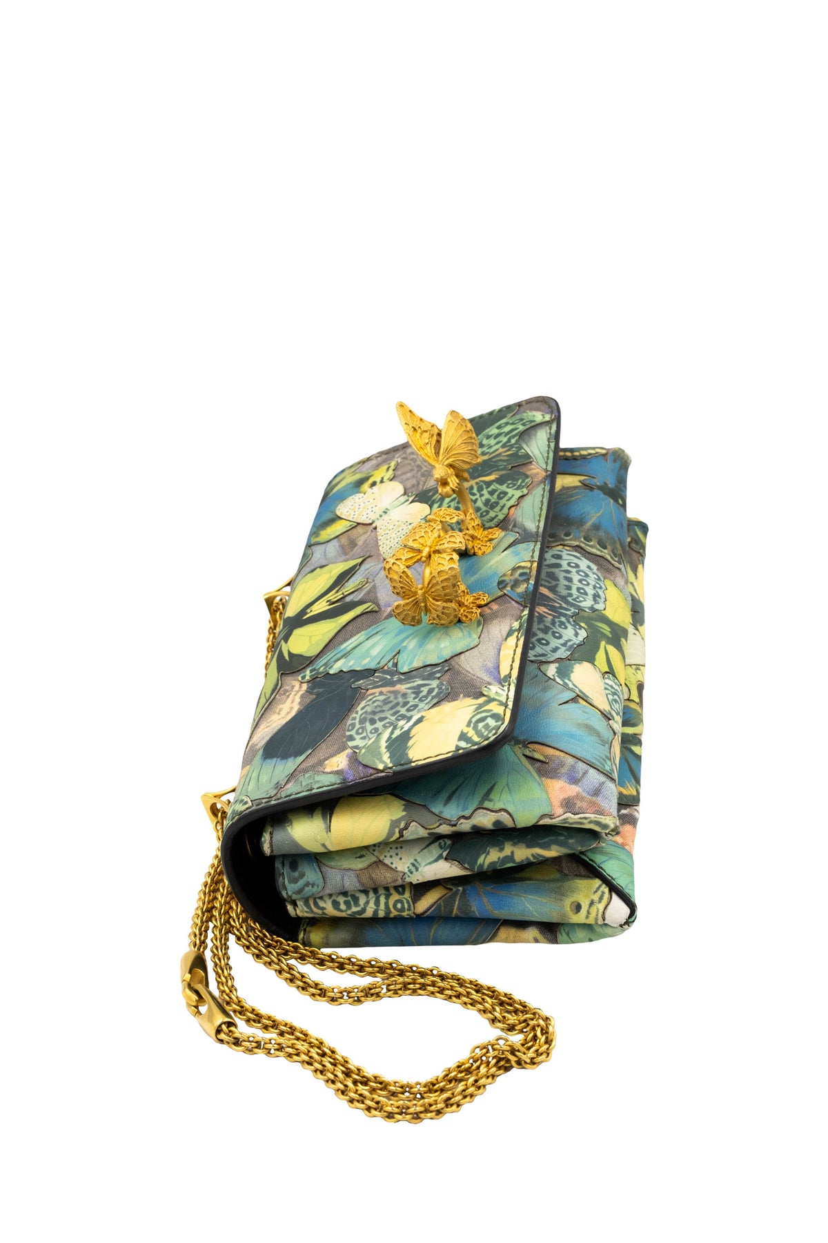 Valentino Blue and Green Butterfly Knuckle Bag Purse