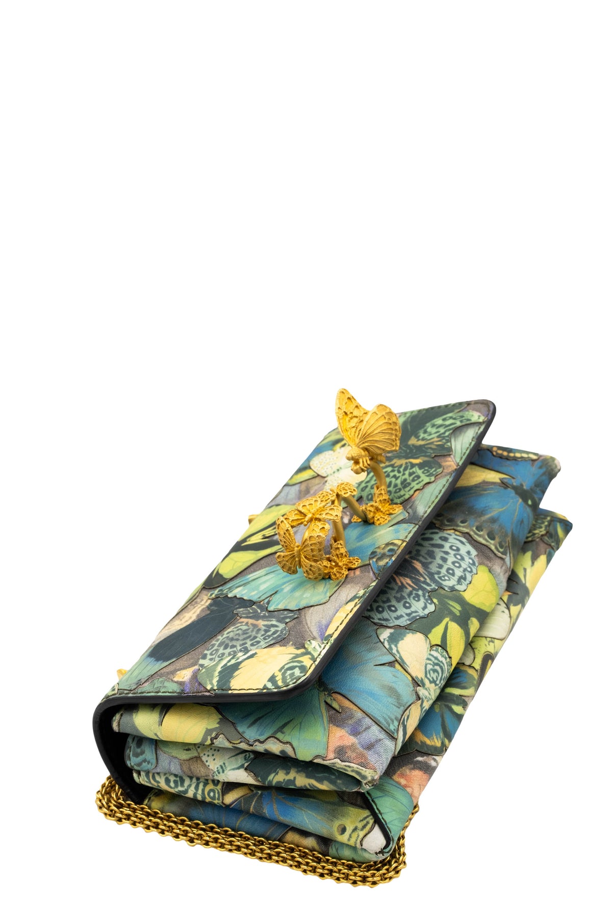Valentino Blue and Green Butterfly Knuckle Bag Purse