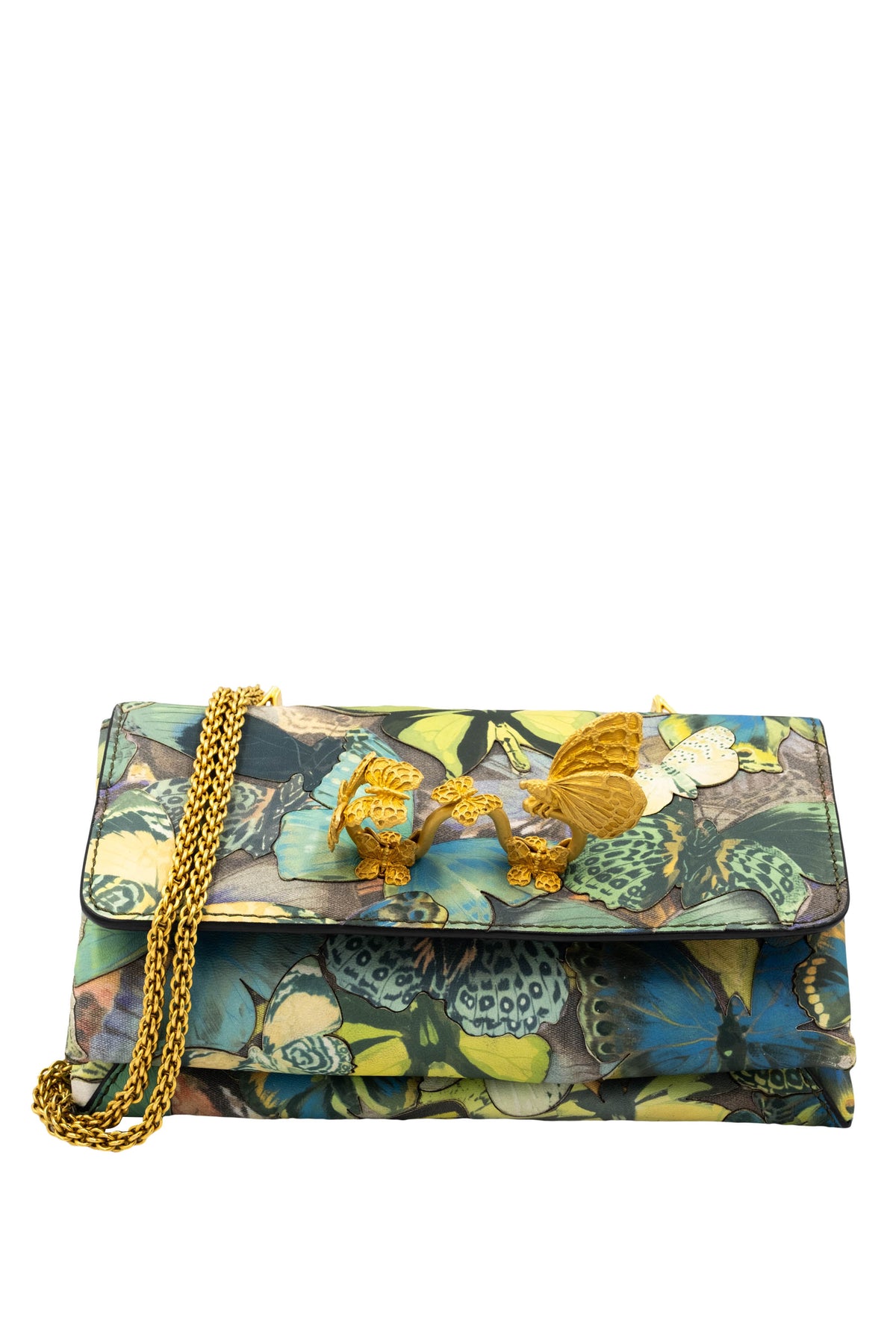 Valentino Blue and Green Butterfly Knuckle Bag Purse
