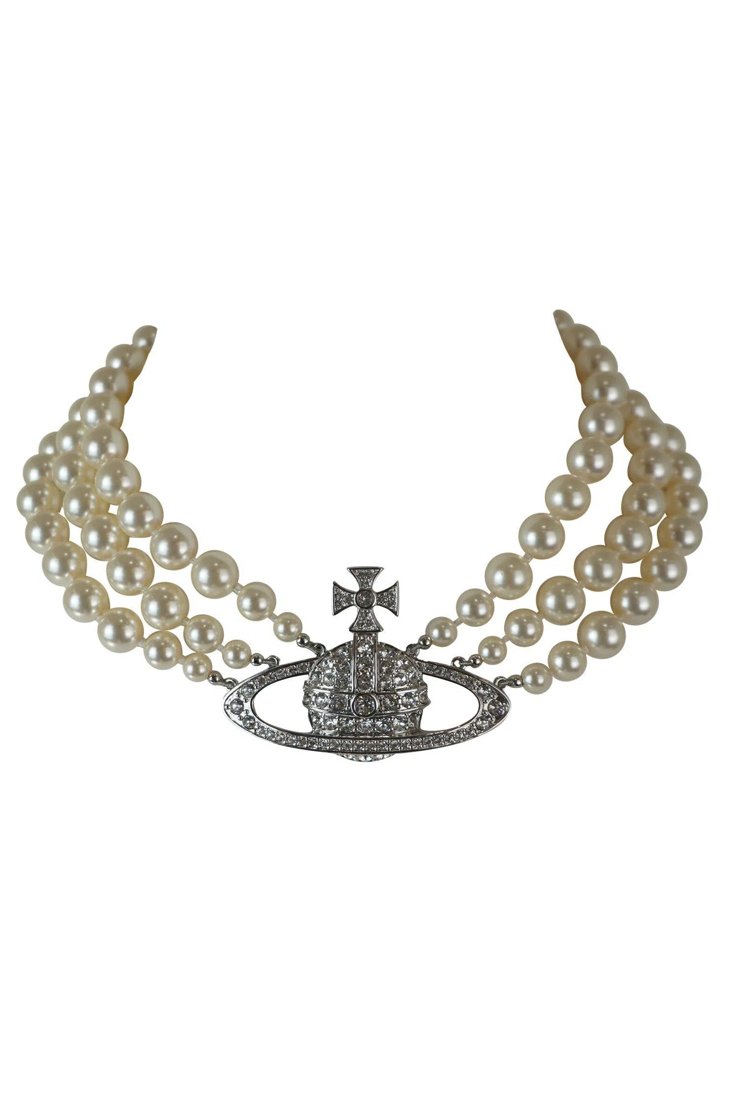 Vivienne Westwood Orb Bas Three Row Pearl Necklace - Foxy Couture Carmel