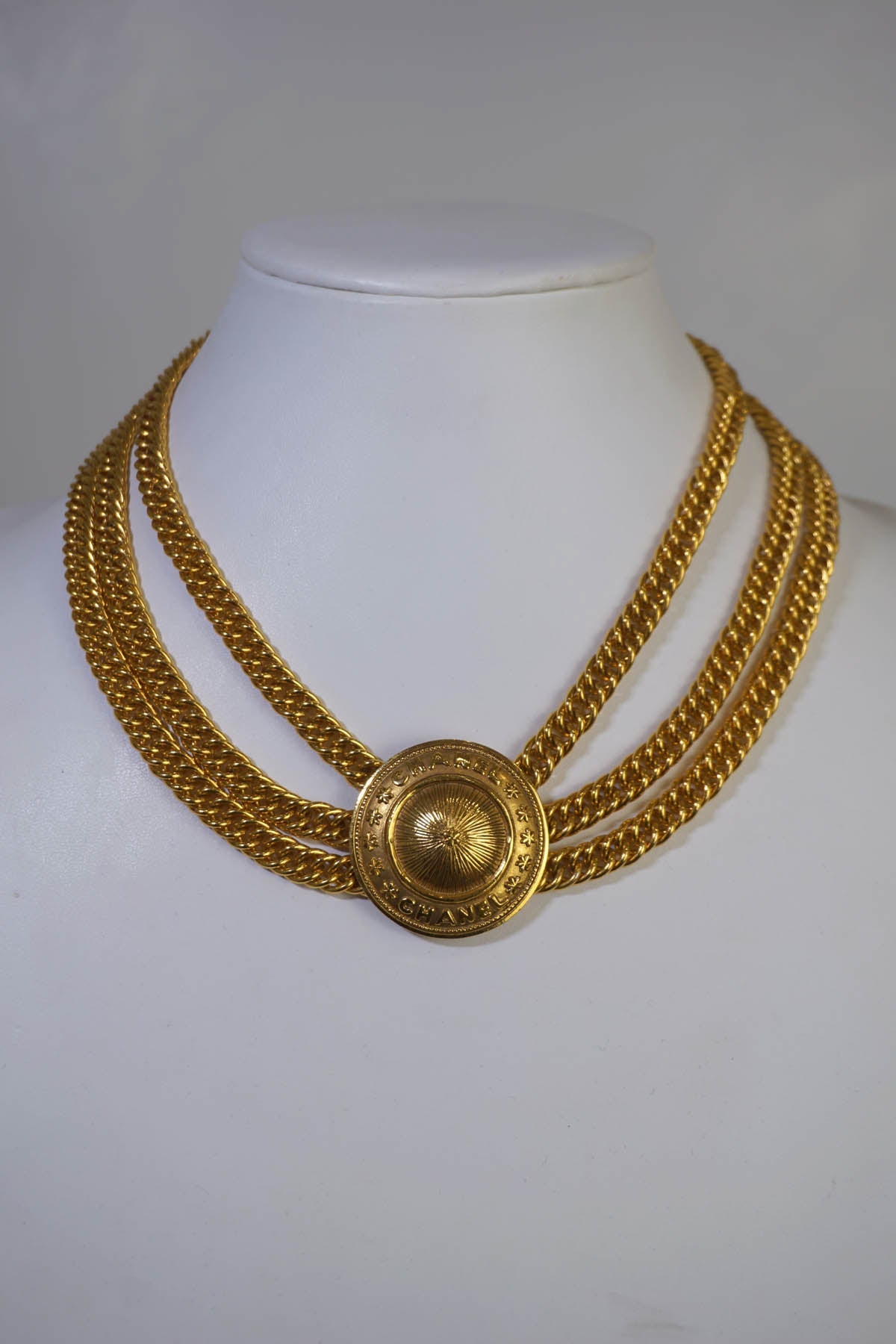 Chanel Vintage 3 Chain Medallion Choker Necklace 1990's