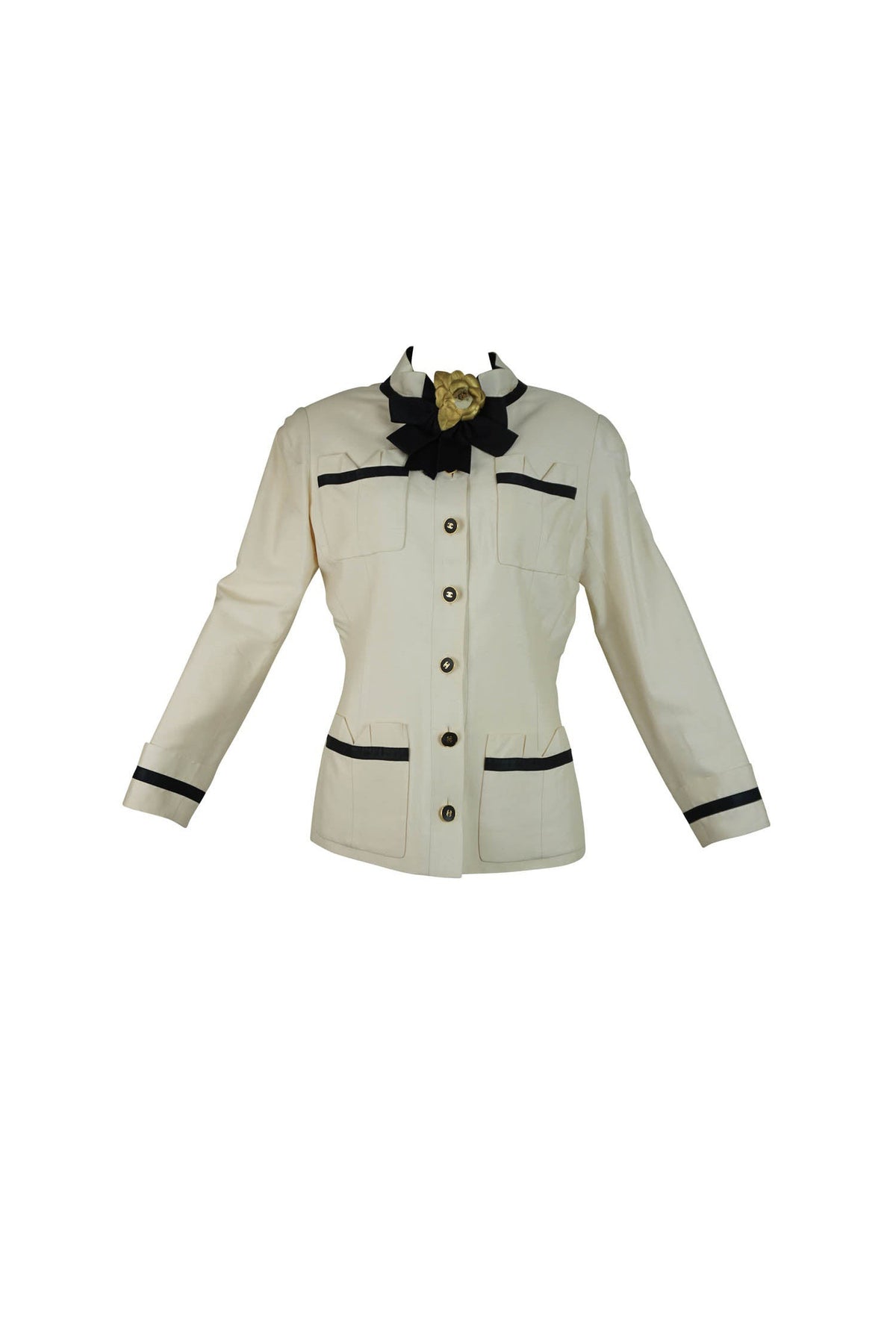 Foxy Couture Carmel Chanel CC Button Jacket Camelia Bow 1980s
