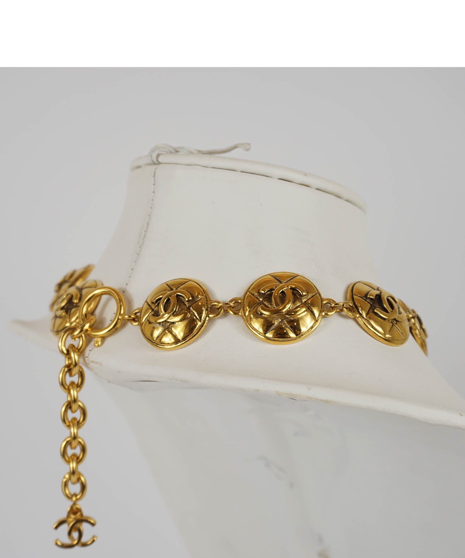 Chanel Vintage 1990's Quilted CC Disc Necklace | Foxy Couture Carmel