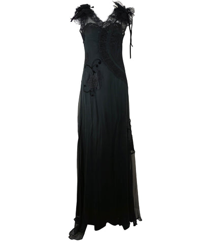 Dolce & Gabbana Silk Chiffon Short Sleeve Lace Gothic Gown Wednesday Addams